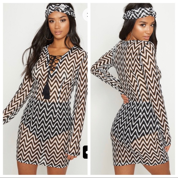 PrettyLittleThing Dresses & Skirts - PrettyLittleThing Black Crochet Lace Up Mini Dress